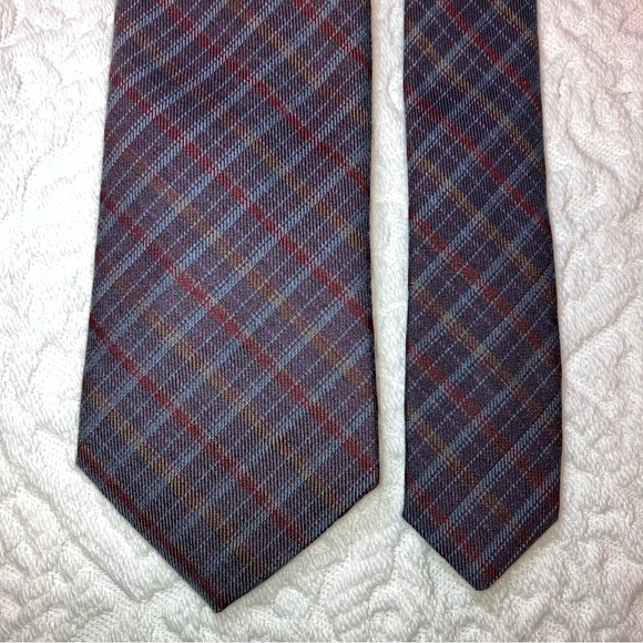 Louis Feraud Other - Vintage Louis Feraud Paris plaid silk blend skinny tie, purple, red, grey, gold